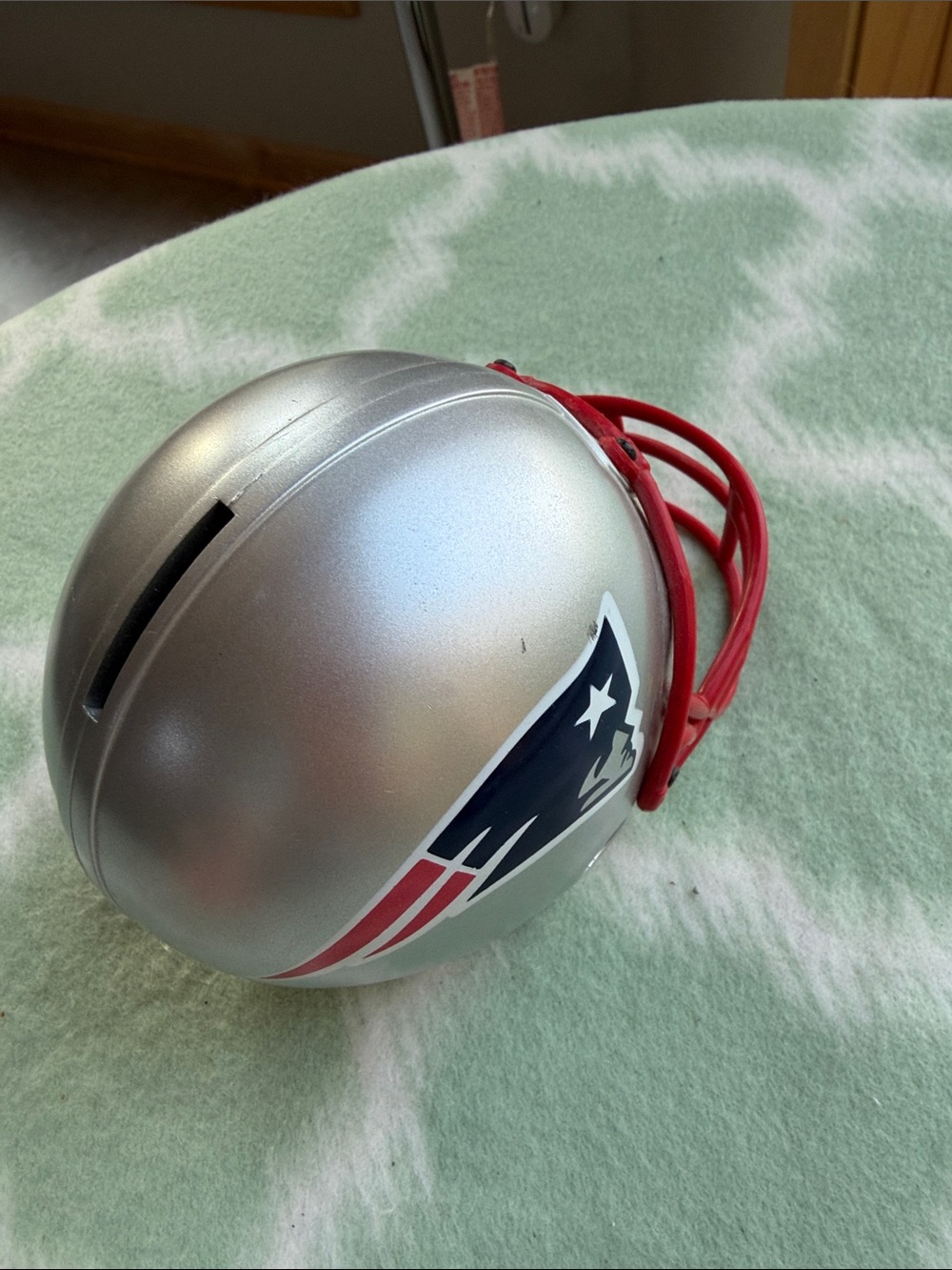 NFL Mini Helmet Coin Bank New England Patriots - Silver Shell with Red Trim